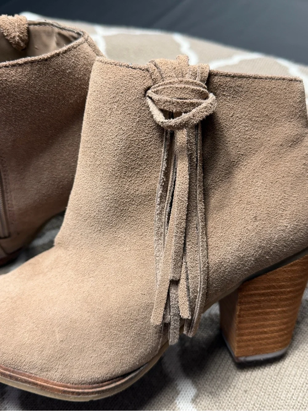 Dolce Vita Taupe Suede Fringe Ankle Booties